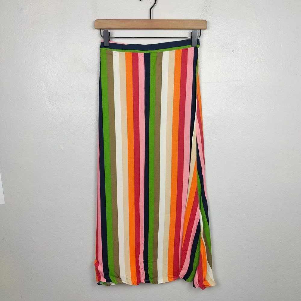 Reformation Bea Skirt Womens 0‎ Multicolored Stripe Viscose Midi Maxi Preppy - Picture 2 of 10